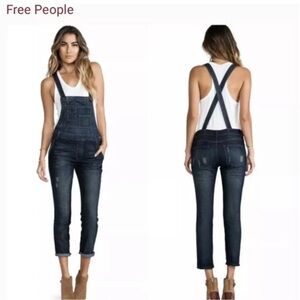 Free People Women's Dark Blue Denim Overalls